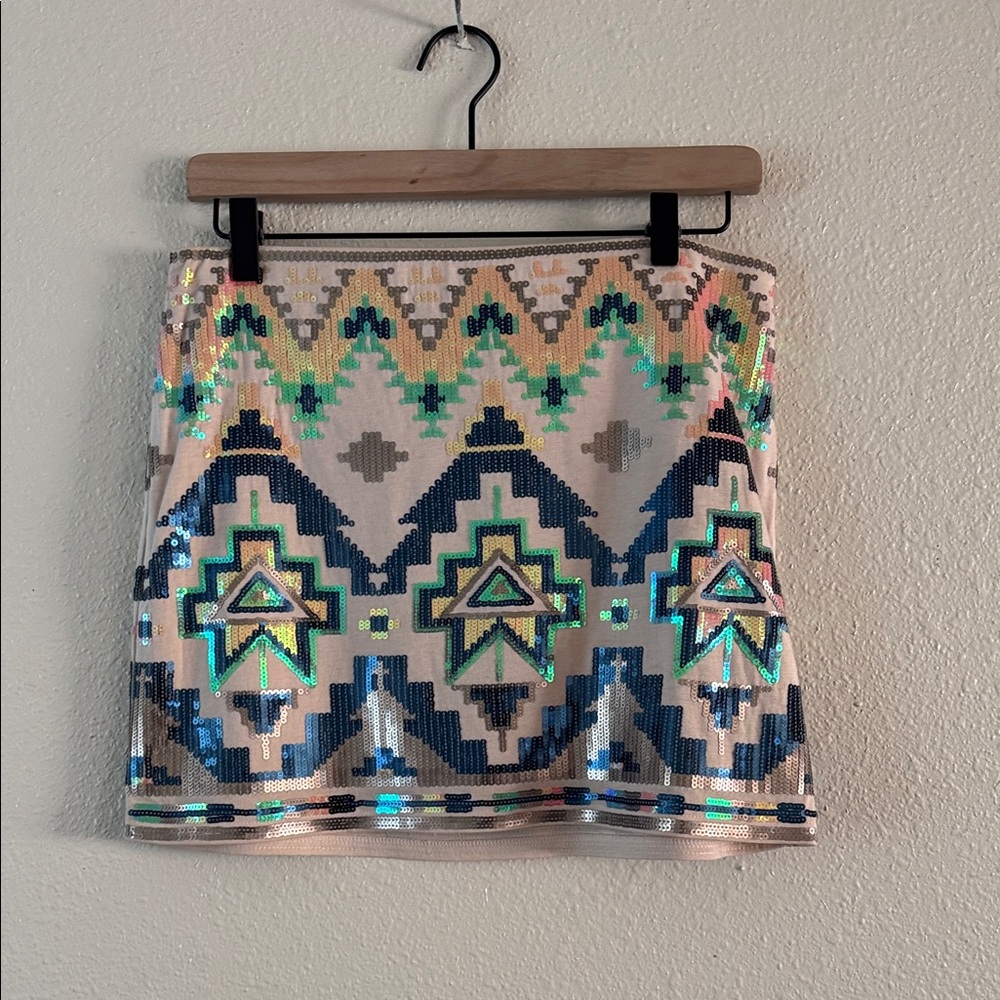 Express Sequin Geometric Pattern Skirt - Multicol… - image 2